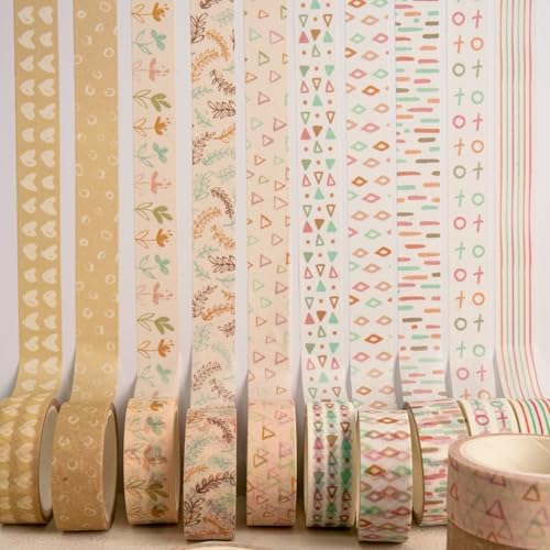 Boho Washi Tape Set 10 Rolls Cute Masking Graphic Floral Pattern Decorative Tapes for Arts, DIY Crafts, Journals, Planners, Scrapbook, Wrapping (Retro)