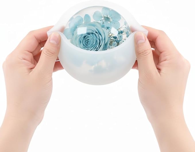 Silicone Resin Sphere Mold Set, White, 4.7" and 3.9" Large Round Ball Molds for Flower Preservation, Epoxy Resin Casting, Candles, Soap Making, DIY Crafts, 2 Pack