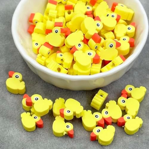 100Pcs Polymer Clay Dessert Ice Cream Lollipop Candy Loose Spacer Beads, Mixed Color Cute Beads Charms for DIY Hair Clip Necklace Bracelet Jewelry Earring Handmade Craft Making Supplie (Yellow Duck)