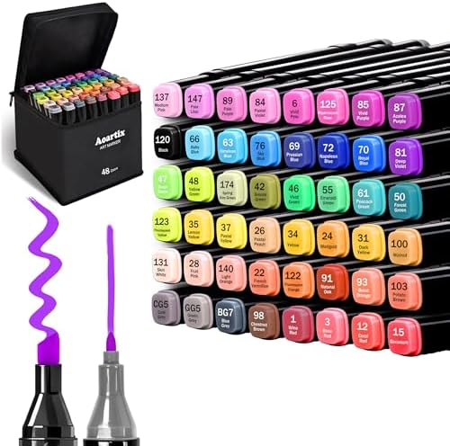 Alcohol Markers, 48 Colors Dual Tip Fine & Chisel Permanent Drawing Markers | Alcohol Based Coloring Pens for Illustration Drawing Sketch Books Supplies, with Case for Kids Artists & Beginners, Non-Toxic