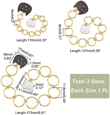 NBEADS 3 Pcs 3 Sizes Cat Charm Knitting Row Counter Chains, Alloy Enamel Charm Row Counter Chains with Brass Ring for Knitting Crochet Tracking Project Progress