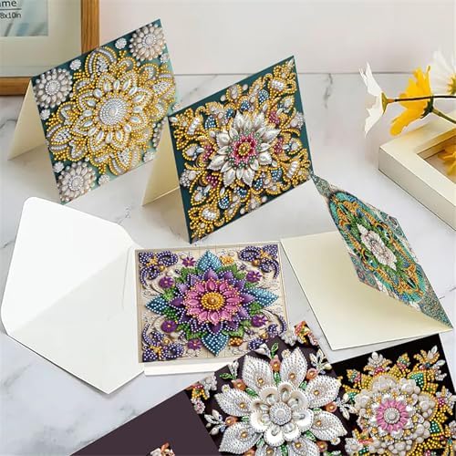 Diamond Art Cards with Envelopes–6PCS DIY Diamond Painting Greeting Cards Kit | Card Making Kit with Bling for Adults & Beginners | Birthday,Holiday & Thank You Cards (Mandala)