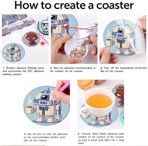 nekpiahu 8 PCS Cartoon Diamond Art Coasters Kits, Diamond Painting Coasters with Holder, DIY Cartoon Life Coaster Diamond Art Kits for Adults, Beginners Round Full Drill Diamond Art Craft Supplies