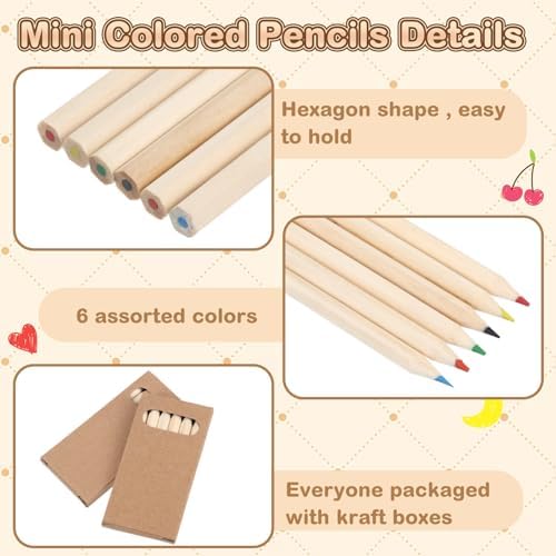 Ctosree 24 Packs Mini Colored Pencil Bulk 6 Per Box, Natural Wood, 3.5''