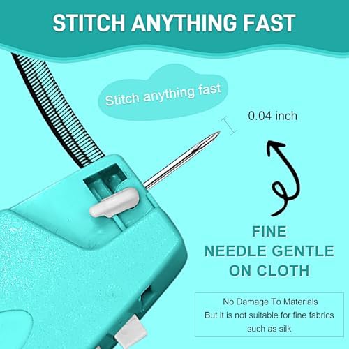 2026 New Stitch Gun for Clothes, Handheld Quick Clothing Fixer Sewing Kit with 1000 Black & 1000 White Fasteners, 6 Replacement Needles, Light Blue