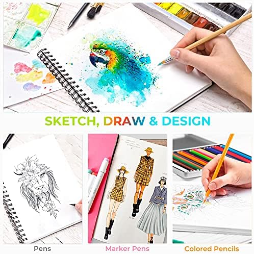 Ohuhu 8.8x11.6 Mix Media Pad Art Sketchbook 62 Sheets for Painting Drawing | Large Sketch Book - 120 LB/200 GSM Heavyweight Paper - Spiral-Bound Mixed Media Paper for Watercolor Acrylic Christmas Gift
