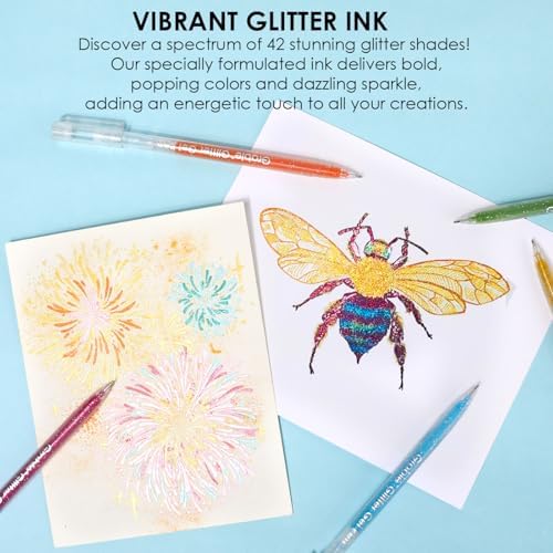 Grabie Set of 42 Color Glitter Gel Pens, 1.0 mm Fine Tip Art Pens | Brilliant Glitter Effects, Consistent Ink Flow, Comfortable Grip, Creative Lettering, Smooth Writing, Ideal For Coloring