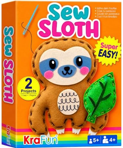 KRAFUN Beginner Sewing Kit, Sew Sloth & Leaf, Pre-Cut Felt, Kids Ages 5+