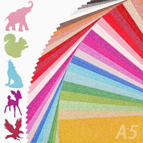50 Sheets A5 Size Glitter Cardstock 25 Mixed Colors 92lb for Decoration
