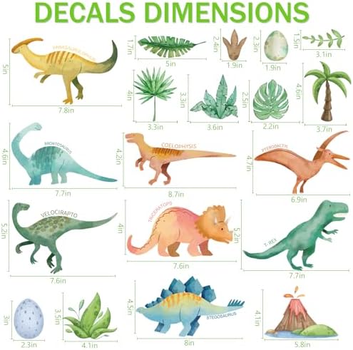 AOWDIAO Watercolor Dinosaur Wall Decals - 28 Pcs Peel and Stick Dino Decor for Boys’ Bedroom, Nursery & Classroom