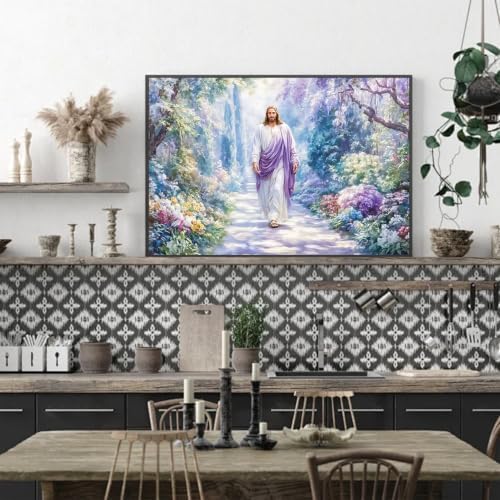 VeGuude Jesus Diamond Art Kits for Adults, 5D Diamond Art Flowers Kits for Beginner DIY Christian Diamond Art Full Drill Diamond Dots Crystal Craft Kits for Home Wall Decor Gifts, (16x12 inch)