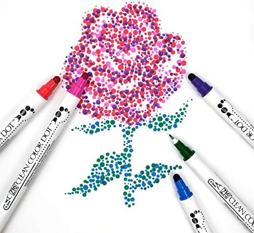 Kuretake CLEAN COLOR DOT Dual tip markers 6 colors set, 0.5mm fine tip and a flexible dot tip, for Journals, Crafts, Illustration, Lettering, Planners, for Adult, Kids, Made in Japan