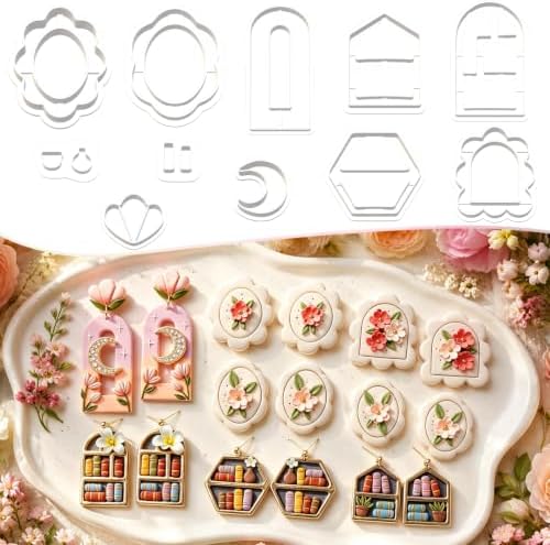 11Pcs Floral Moon Bookshelf Clay Mold Set for Earring Making