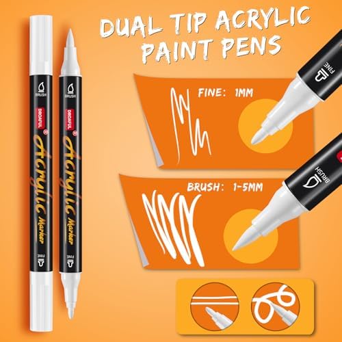 6 Pc White Acrylic Paint Pens Markers, Dual Tips Waterproof Paint Markers