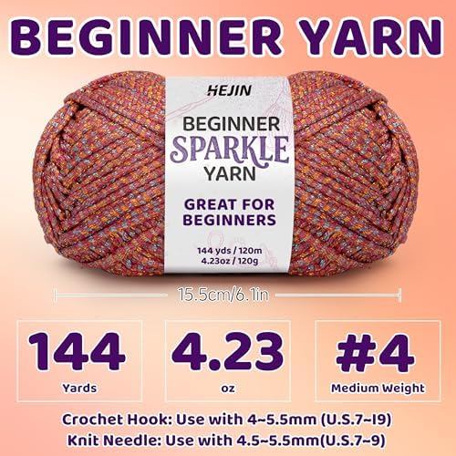HEJIN120g Laser Red Sparkle Yarn for Crocheting and Knitting