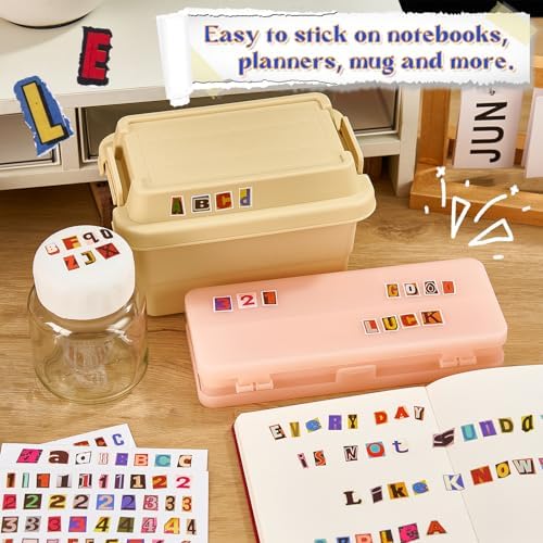 800 Pcs Magazine Letter Stickers for Scrapbooking, Vintage Number Alphabet Stickers, Waterproof Small Adhesive Letters for Junk Journal