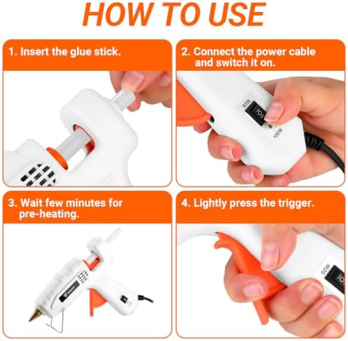 Hot Glue Gun Full Size: DEKOPRO 60/100Watt Dual Temp Hot Glue Gun Kit with 25 Glue Sticks, Organize Storage Case, Heavy Duty Heat Glue Gun Tool Set for Home Repair, Art & Crafts, DIY White