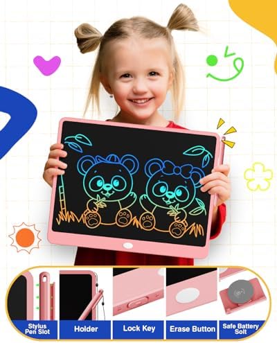 TEKFUN 16inch LCD Writing Tablet Drawing Board, Teen Girl Boy Gifts Age 10 and Up, Birthday Gifts for All Age Groups, Erasable Writing Tablet for Business Meeting (Pink)