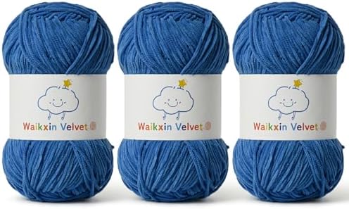 3 Pack Fluffy Chenille Yarn for Crocheting，Baby Yarn for Crocheting Soft，150g/5.28oz Velvet Amigurumi Yarn ，Fingering Weight Yarns for Crocheting Baby Blankets、DIY Craft.(3 Blue)