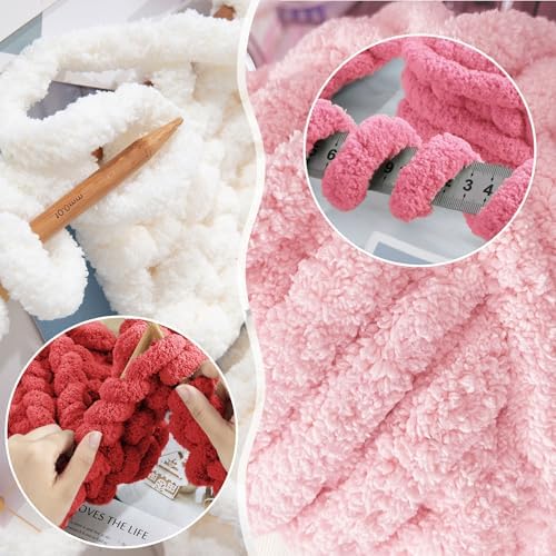 MABOZOO Assorted Chunky Yarn for Hand Knitting 8 Pack, Fluffy Jumbo Chenille Yarn, Soft Plush Yarn Bulky, Giant Thick Fuzzy Yarn for Arm Knitting,Red Multi (31.7 yds,8 oz Each Skein)
