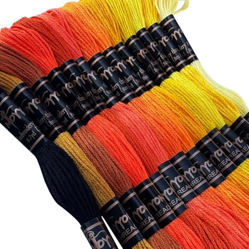 13 Skeins Embroidery Thread, 12 Colors Embroidery Floss Set, Cross-Stitch Threads for Hand Embroidery, String Art（Orange Yellow Series）