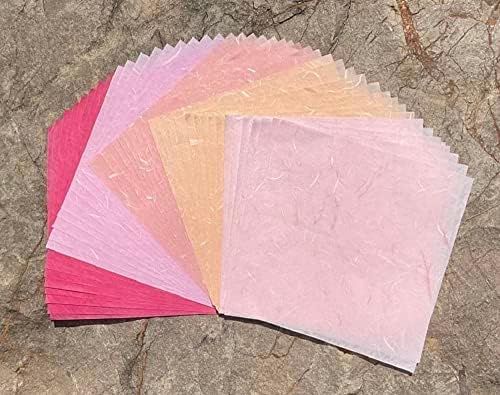 Natural Fiber Mulberry Paper Sheets 6 x 6 Inches, 50 PCS Handmade Craft Paper for Origami, Scrapbooking, Card Making, DIY Decoration, Mixed Media Art (Wedding Tone,)