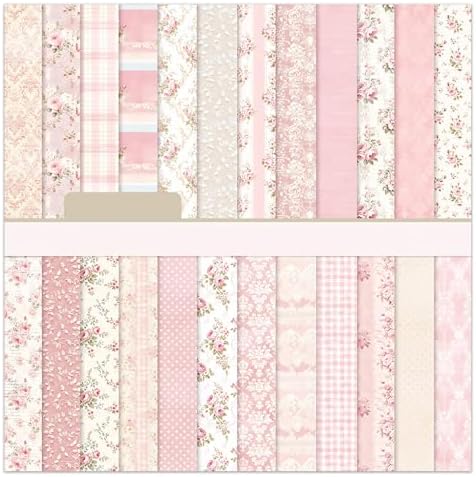 6 Inch Pink Flowers Scrapbooking Paper Pad - 24 Sheets Double Sided Aesthetic Patterns for Wedding Photos Album Journals Decorative Collage Origami DIY Crafts Gifts Wrapping Material