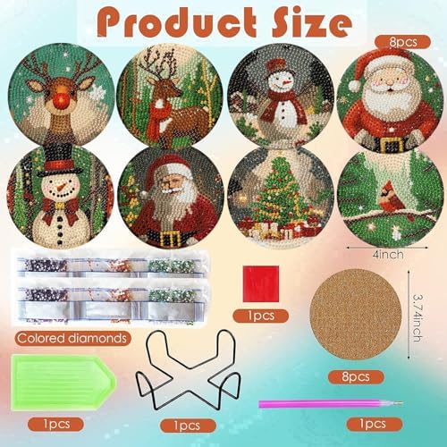 ijbnhd Christmas Diamond Art Coasters Kit, 8 PCS, 4X4inch