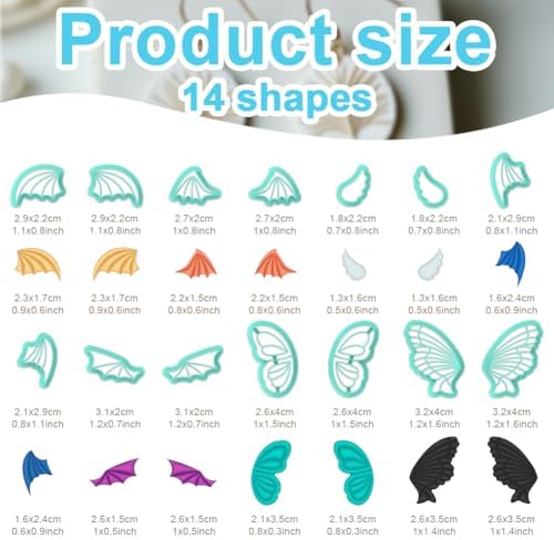beinkmake 14Pcs Wings Polymer Clay Cutters Angel Wing Clay Earrings Cutters for Adults Bat Butterfly Dragon Wing Cute Polymer Clay Cutter for Jewelry Earrings Making Birthday Party DIY Supplies
