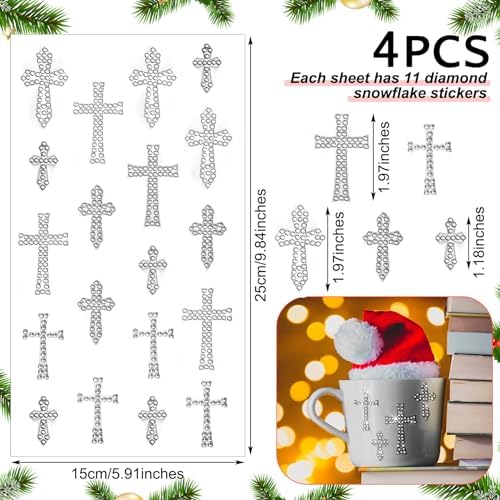 Epakh 84 Glitter Bling Rhinestone Sticker, Cross, Silver