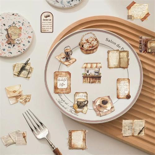 50 PCS Retro Coffee Shop Stickers for Scrapbooking Journaling Junk Journal Scrapbook Supplies - Waterproof Transparent PET Aesthetic Decals for Resin Crafts Decorative Art Crafts (Retro)