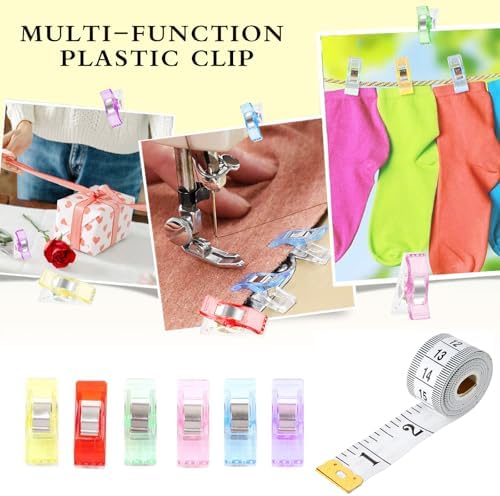 Premium Plastic Clips, Multipurpose Sewing Clips Premium Quilting Clips Assorted Colors Fabric Clips for Sewing Supplies Quilting, Sewing Quilting Supplies, 50 Pcs Clips, Add Two Rulers