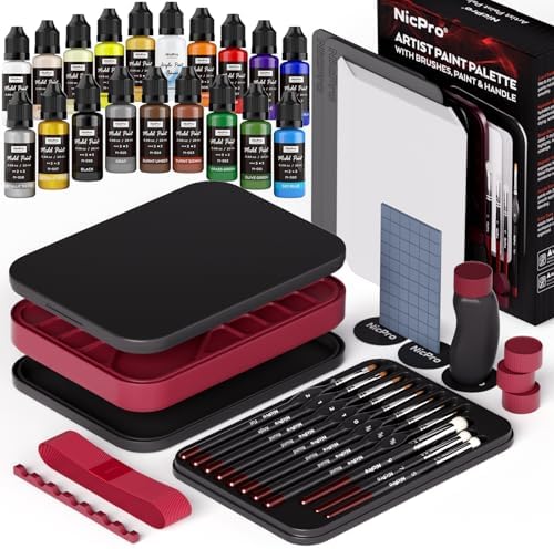Nicpro All-in-One Miniature Painting Kit with 18 Model Paints & Wet Palette