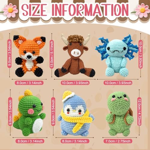 6PCS Crochet Kit for Beginners with Video Tutorial DIY Crochet Animals