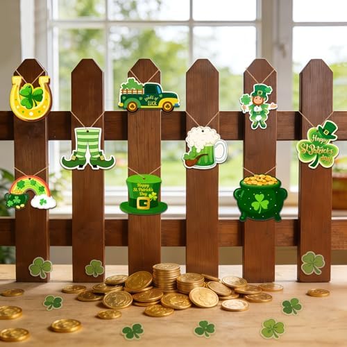 80PCS Wooden St. Patrick's Day Ornaments to Paint Shamrock Cutout Decorations,10 Styles DIY Blank Unfinished Wood Shamrock Cutouts Ornament for Tree Home Crafts Hanging, Hat Beer Gifts Indoor Spring