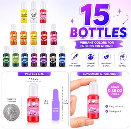 LET'S RESIN Epoxy Resin Dye,15 Color Translucent Epoxy Resin Pigment