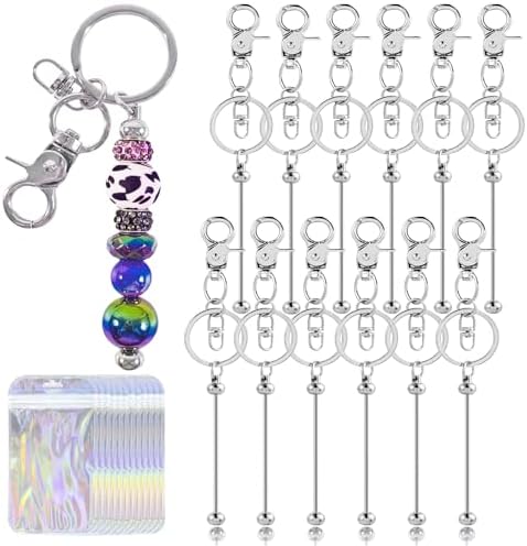 48 Pcs Beadable Keychains Bars bulk - 24 Silver DIY Metal Beaded Keychain Making Kit + 24 Bags Included, Bead Keychain Supplies,Blank Key Chain, Perfect for Women, Men, Mother's Day, Birthday Gift