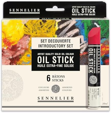 SENNELIER Oil Stick Set, Basic Introductory Colors, 6 Artist Quality Sticks, 38ml
