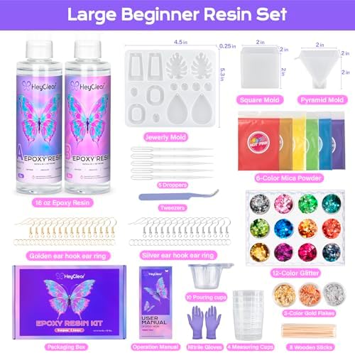 HeyClear 16oz Epoxy Resin Kit with Molds Clear for Beginners DIY Crafts