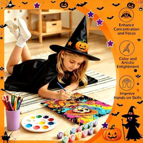 Tabszca 4 Pack Halloween Paint by Numbers Kit for Kids with Frame 8x8 Inch