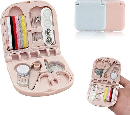 Reroon 2 Pack Mini Travel Sewing Kit for Adult & Kid | Portable Sewing Box Kit Bulk | Small Emergency Repair Set with Thread Scissors Needle for Travel, Beginner DIY Handcraft | Pink + Blue