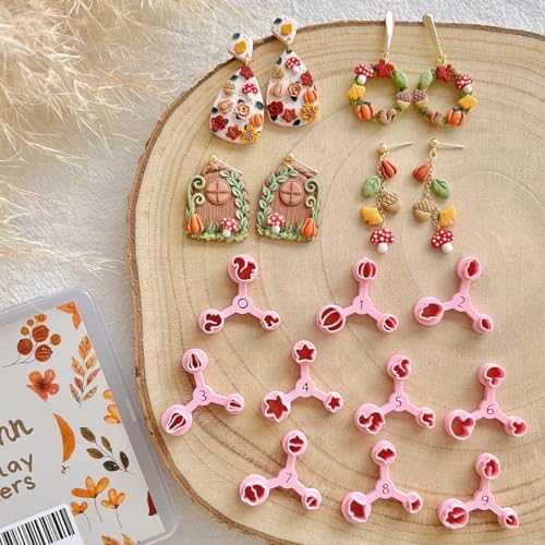 Keoker Mini Polymer Clay Cutters Fall, 10 Shapes Fall Clay Cutters for Polymer Clay Jewelry 3 Sizes(Micro. Mini, Small), Decoration to Make Autumn Earrings