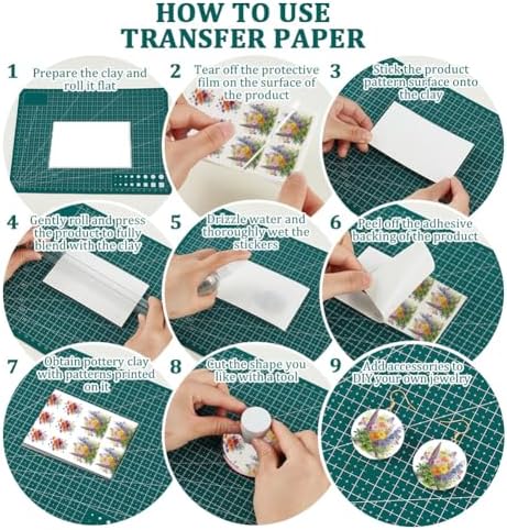 OLYCRAFT 24Pcs Wildflowers Clay Transfer Paper 4 Design Flowerbeds Clay Transfers Paper for Polymer Clays Earring Hummingbird Transfer Sheets Small Ceramic Decal for Earring Jewelry Making