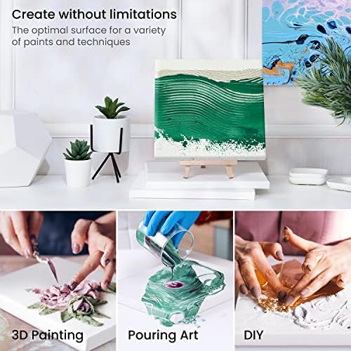 ARTEZA Stretched Canvas, 6 x 6 Inches, Pack of 12, Blank White Square Canvas for Painting for Acrylic, Oil and Gouache Paints
