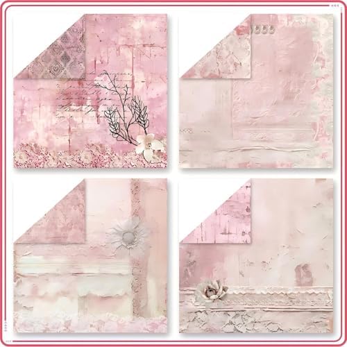 Vintage Scrapbook Paper 12 ×12 - 24Sheets Double-Sided Pattern Decorative Paper | Scrapbook Supplies & Card Making Supplies for DIY Crafts Art Journaling Photo Album Decor (Pink)