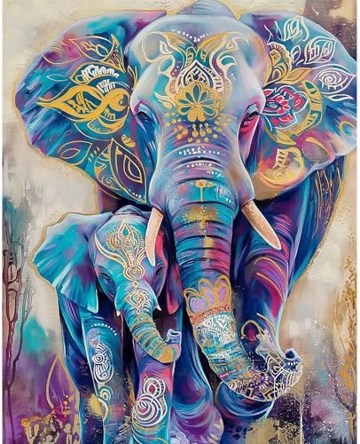 Natuyalo Animals Paint by Numbers Kit for Adults - Elephants Family Paint by Number on Canvas Without Frame, DIY Acrylic Painting for Ideal Gift Home Wall Decor (16x20 Inch)