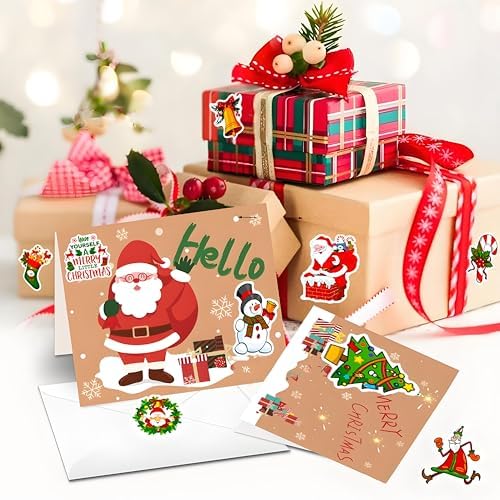Christmas Theme Stickers, 100Pcs Vinyl Waterproof Merry Christmas Stickers for Envelopes Gifts Tags Crafts Snowboard Decorations, Funny Christmas Holiday Party Favors for Kids Teens Aduts