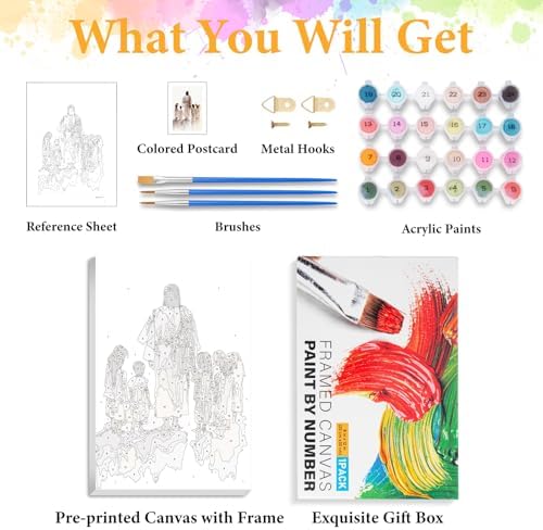 Framed Paint by Numbers Kit for Adults, Jesus with Children 8x12 Inch