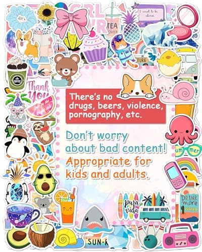 300 Pcs Stickers for Kids, Cute Vinyl Waterproof Stickers for Water Bottle | Treasure Box Toys for Classroom Prizes, Teacher Back to School Supplies Gifts, Sticker Pack for Girls Teens, Party Favors