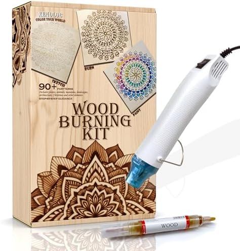 Xenolog Wood Burning Kit for Beginners - Complete 20+ Piece Pyrography Set with Heat Gun, Markers, 9 Wood Plaques, Stencils, Transfer Paper - Art Craft Gift for Adults, Teens, DIY Artists